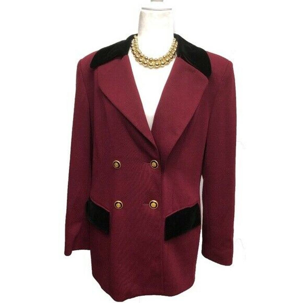 Vintage 80's Equestrian Riding Jacket Blazer Burgundy Red Velvet Oleg Cassini